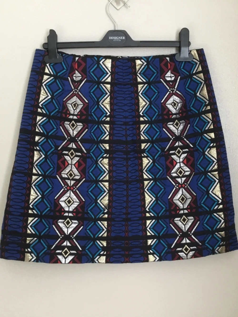 J. Crew Blue Metallic Aztec/Geometric Jacquard Mini Skirt